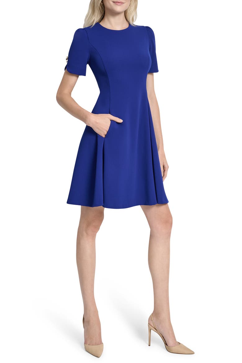 dkny dress for women Puff Sleeve V Neck Fit & Flare | Fit and Flare 45 3/4 length (size Small) Button front closure Spread collar Short puff sleeves 88% polyester DKNY Women's Linen V-Neck Maxi