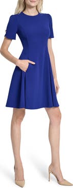 DKNY Button Trim Fit & Flare Midi Dress