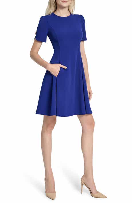 DKNY Button Trim Fit & Flare Midi Dress