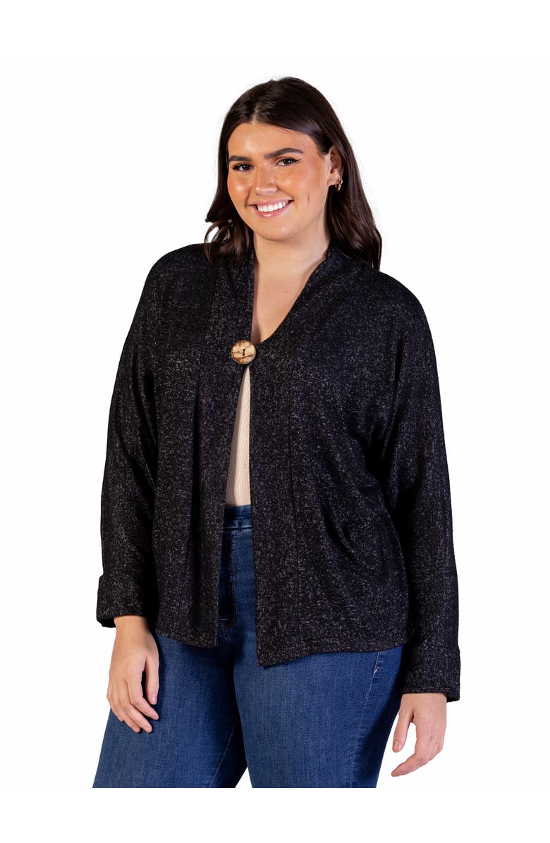 24seven Comfort Apparel Single Button Front Long Sleeve Cardigan, Alternate, color, Black