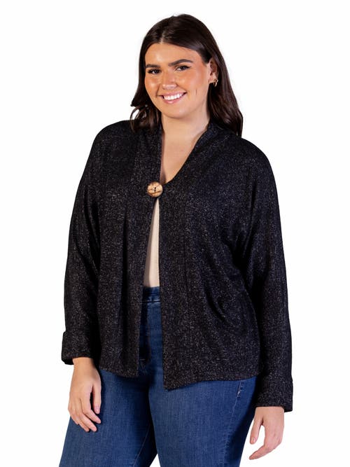 24seven Comfort Apparel Single Button Front Long Sleeve Cardigan In Black