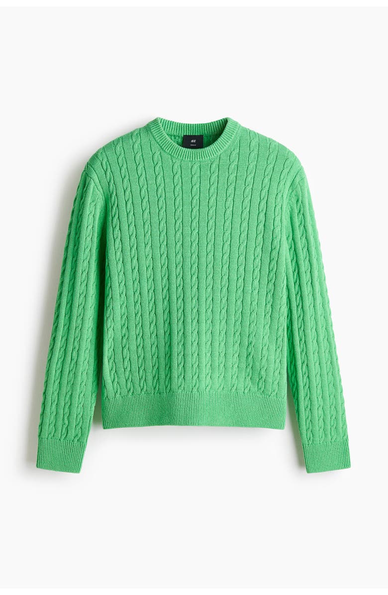 H&M Regular Fit Cable-knit Jumper, Main, color, Green