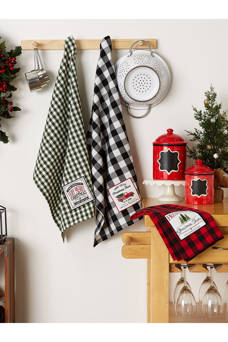 Christmas Embellished Assorted Dishtowels Set/3, Alternate, color, Tree Farm