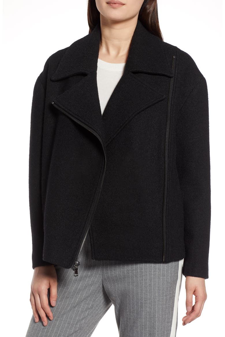 Boiled Wool Blend Moto Jacket, Main, color, BLACK