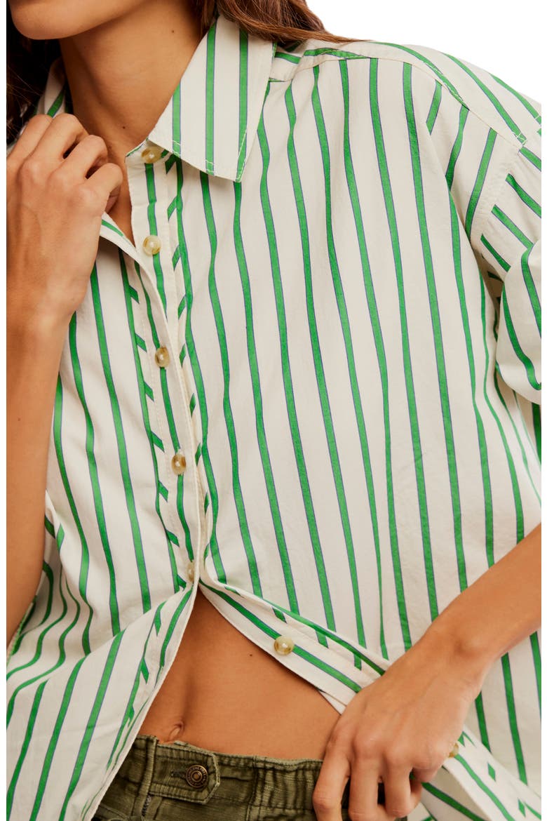 Varsity Vibes Stripe Oversize Cotton Button-Up Shirt, Alternate, color, GREEN COMBO