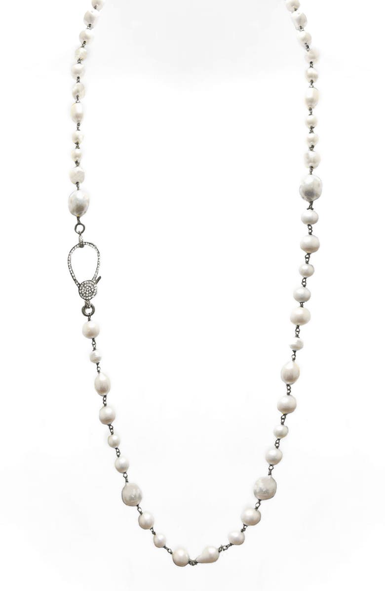 Jane Basch Designs Long Pearl & Diamond Necklace, Alternate, color,