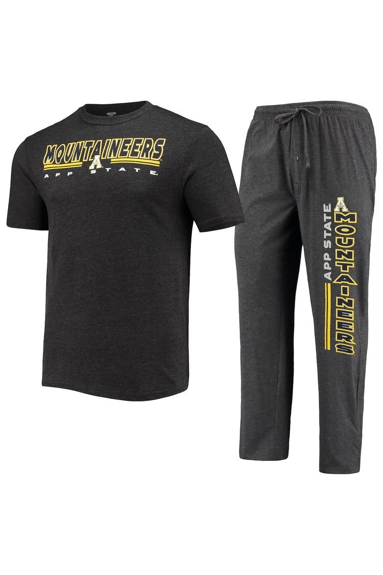 Men's Concepts Sport Heathered Charcoal/Black Appalachian State Mountaineers Meter T-Shirt & Pants Sleep Set, Alternate, color, Heather Charcoal