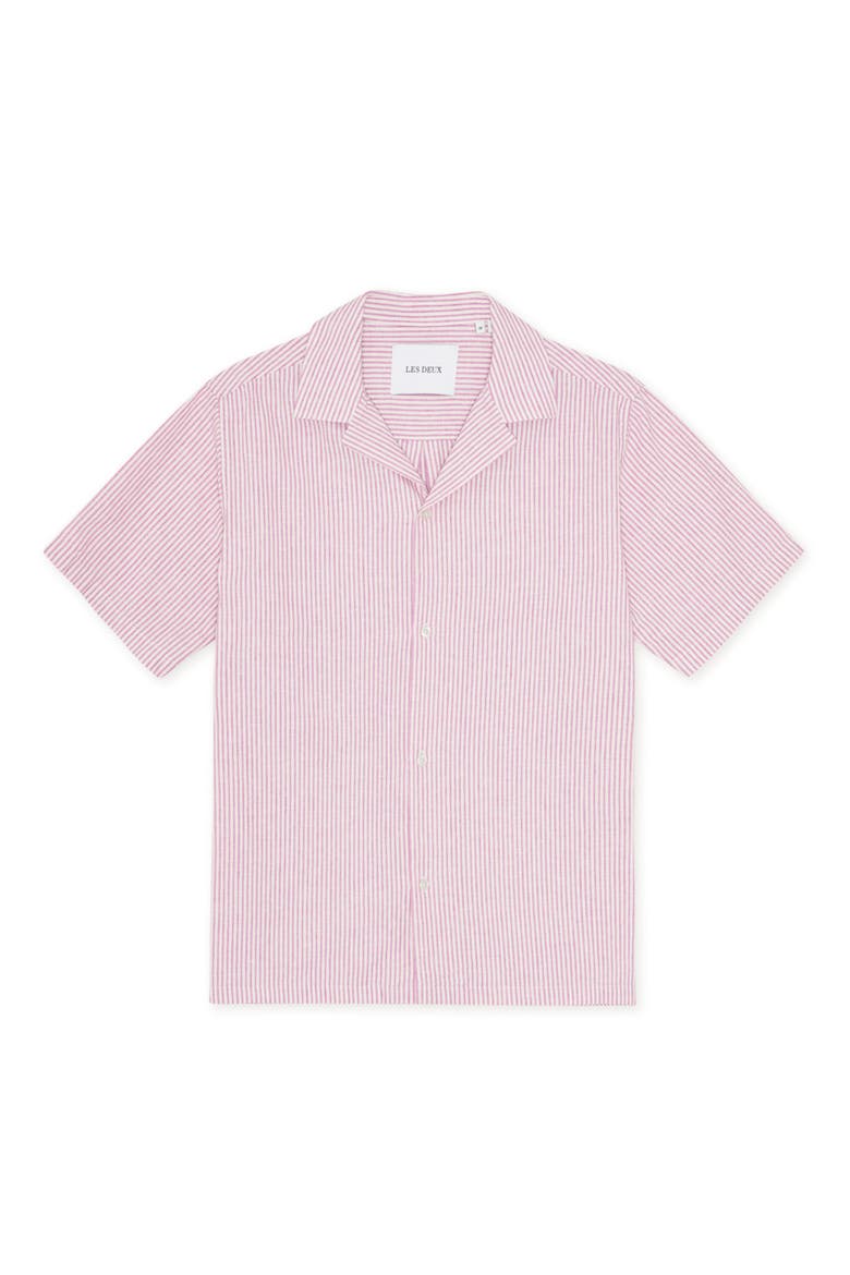 Lukas Stripe Cotton & Linen Camp Shirt, Alternate, color, CROCUS PINK