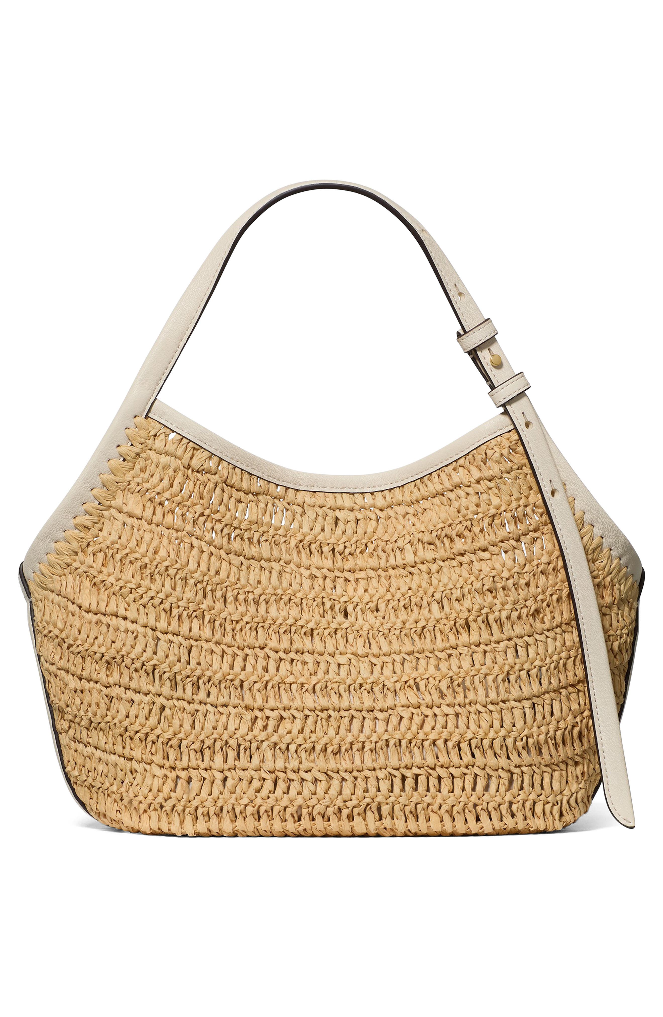 Kate Spade New York deco straw small tulip tote bag, Alternate, color, Natural