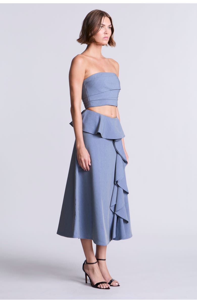 BCBGMAXAZRIA Solid Suiting Fabric Bustier, Alternate, color, Yarn Dye Denim Blue Suiting