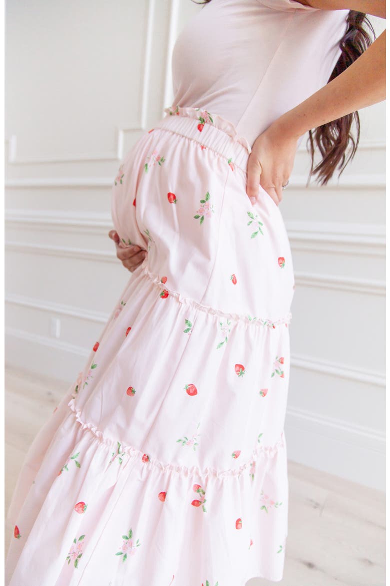 Strawberry Print Tiered Skirt, Alternate, color, PINK ROSEWATER STRAWBERRY