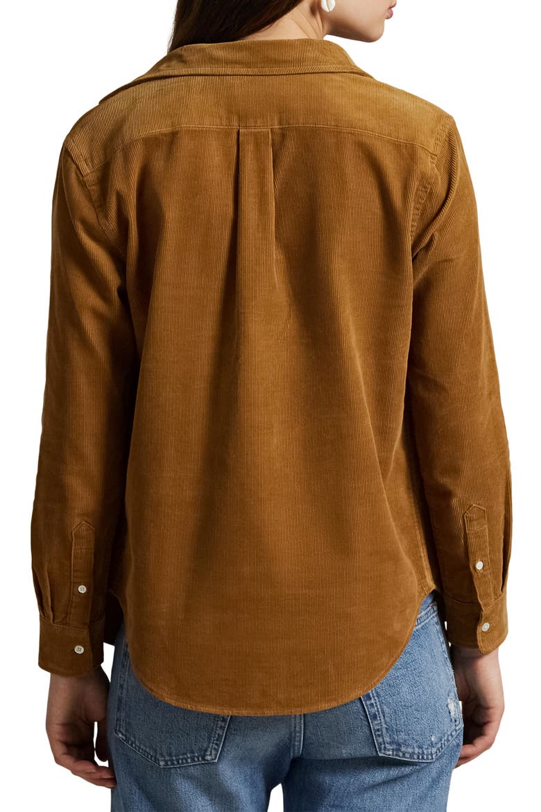 Fine Wale Cotton Corduroy Button-Up Shirt, Alternate, color, CLA TAN