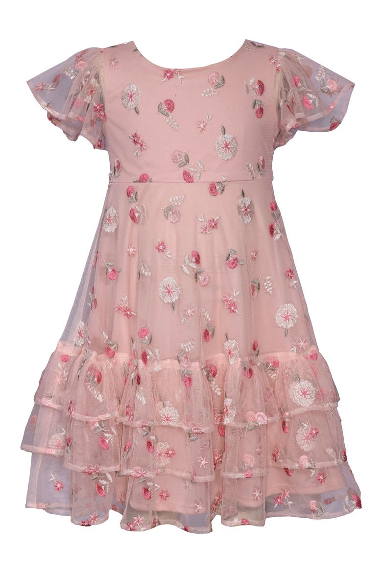 Kids' Floral Embroidered Tiered Tulle Dress, Main, color, ROSE