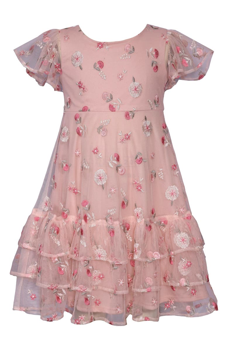 Bonnie Jean Kids' Floral Embroidered Tiered Tulle Dress, Main, color, 