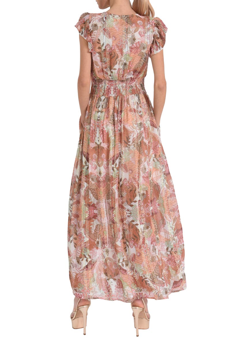 Jennsen Ruched Flutter Sleeve Maxi Dress, Alternate, color, BROWN