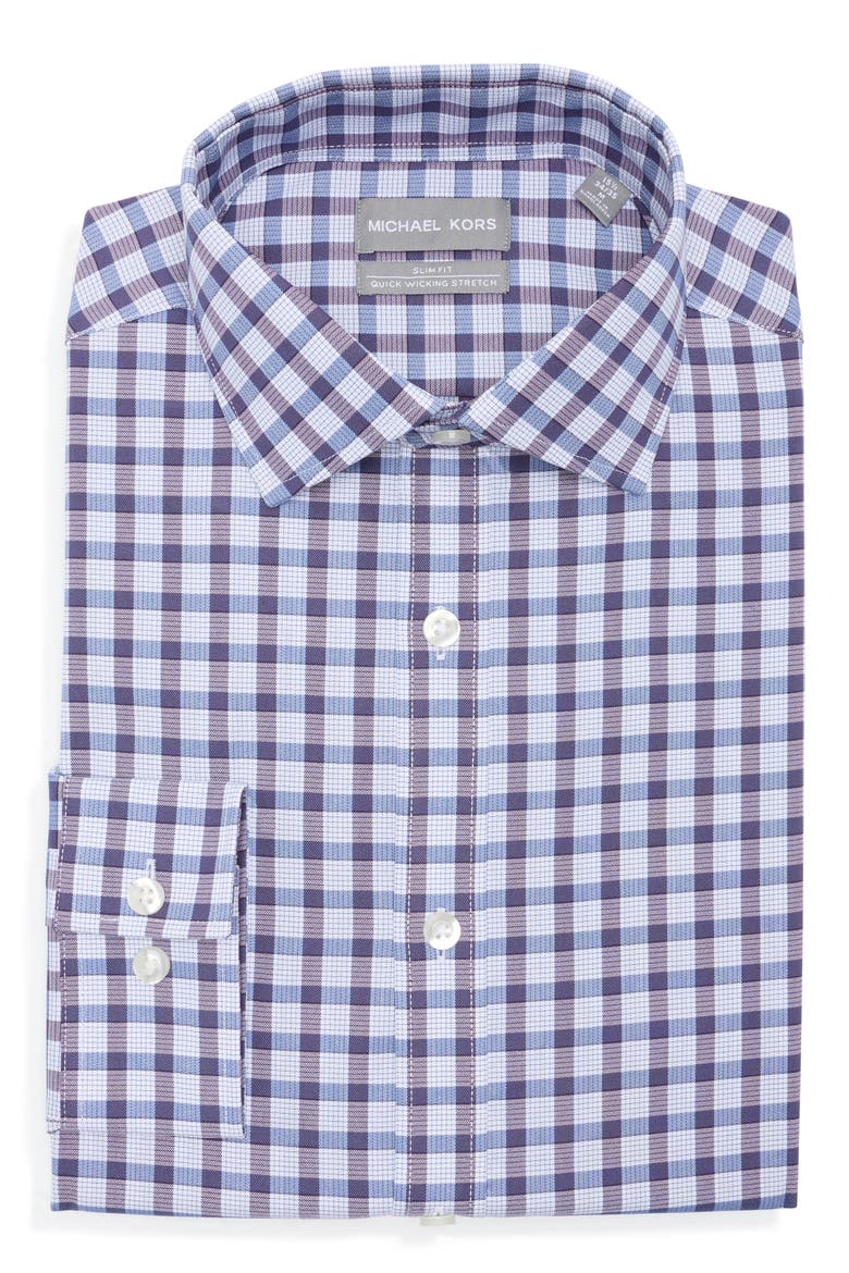 Slim Fit Plaid Quick Wicking Stretch Dress Shirt, Alternate, color, CABERNET