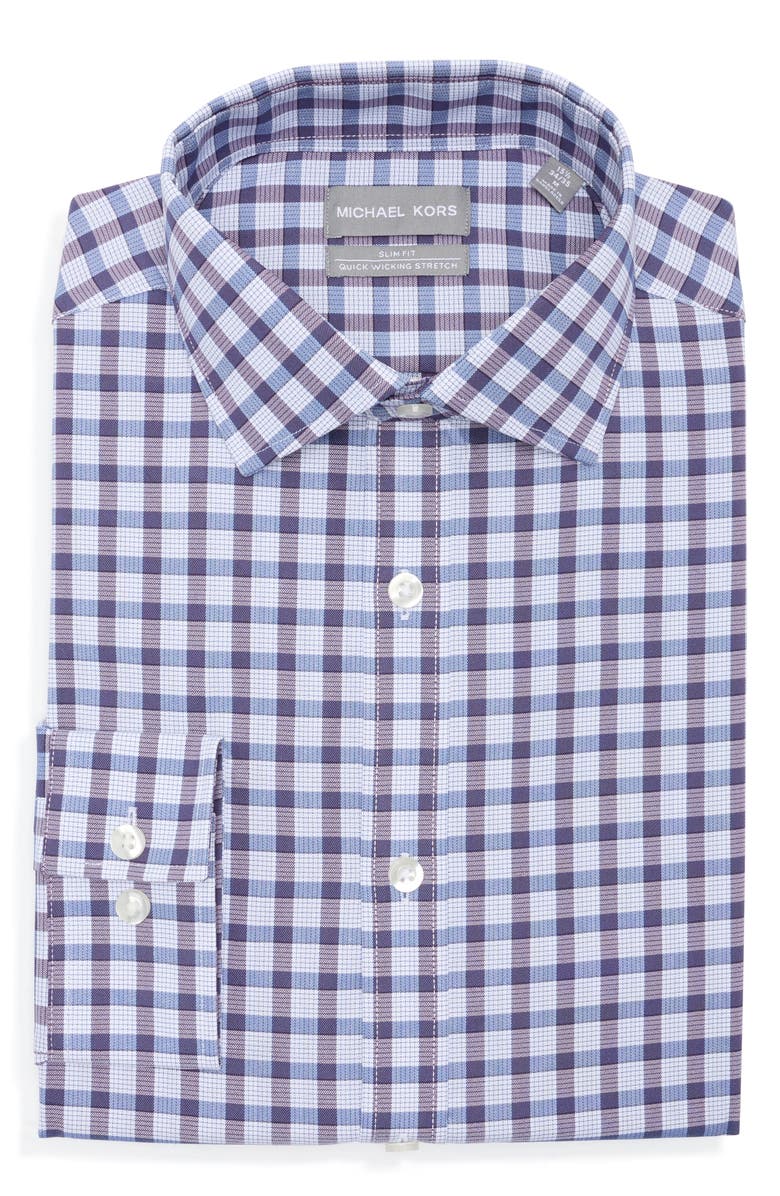 Michael Kors Slim Fit Plaid Quick Wicking Stretch Dress Shirt, Alternate, color, Cabernet