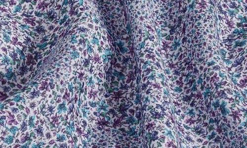 David Donahue Micro Floral Print Short Sleeve Linen & Cotton Shirt In Lilac/mult