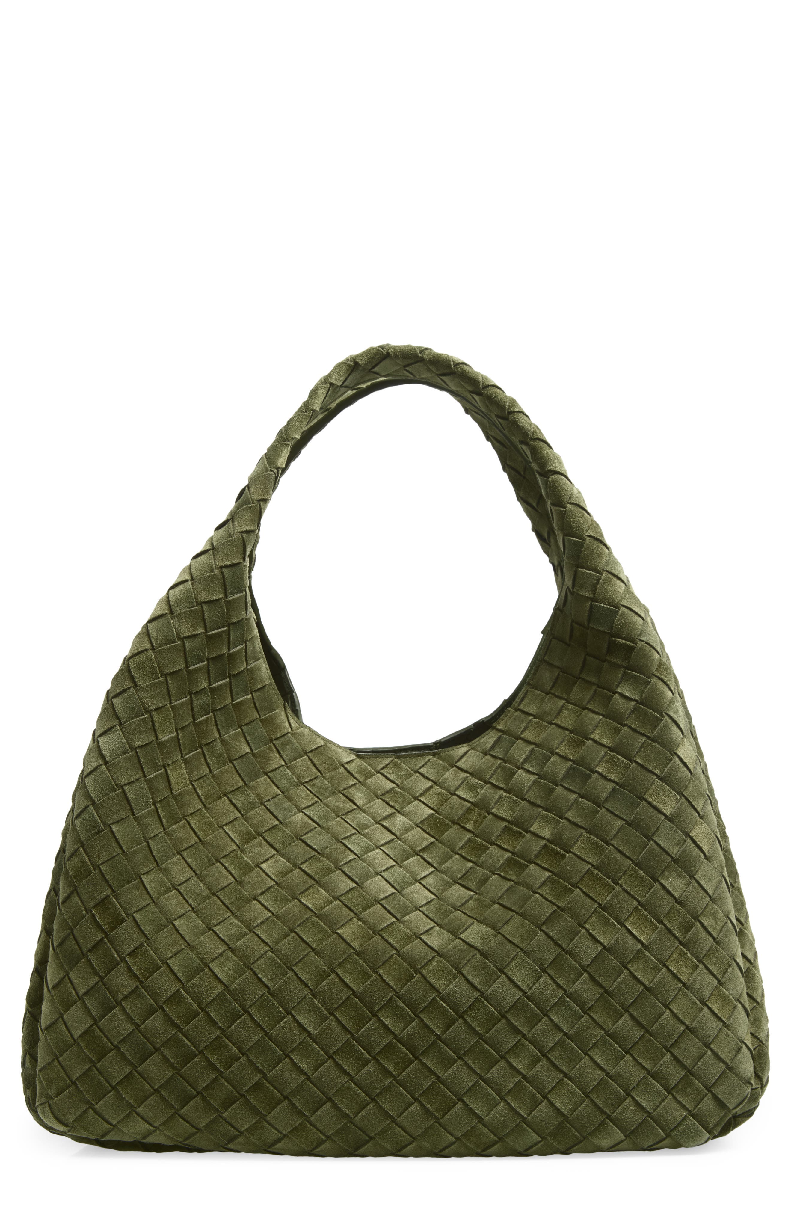 Large Campana Suede Shoulder Bag, Main, color, 3783 GREEN TWEED-M BRASS