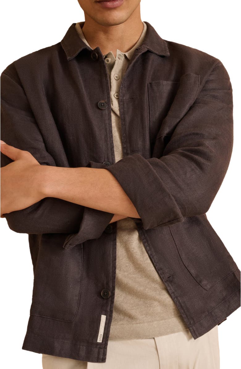 Onia Linen Herringbone Overshirt, Alternate, color, Carbon