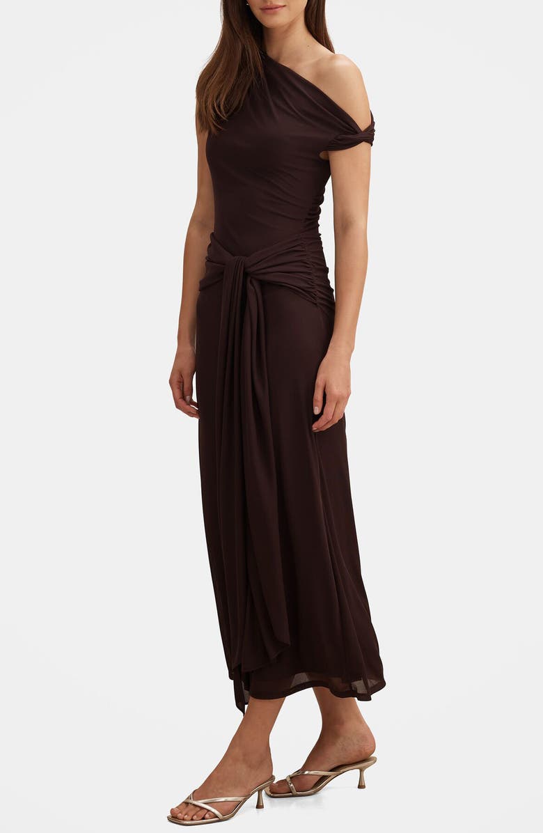 Ever New Piper Draped One-Shoulder Midi Dress, Alternate, color, Chocolate