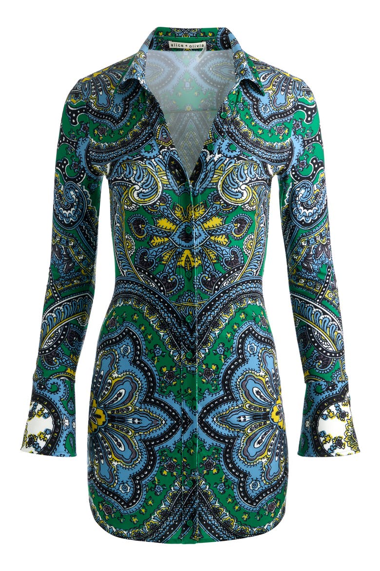 Freya Paisley Long Sleeve Minidress, Alternate, color, BON VOYAGE DEEP EMERALD