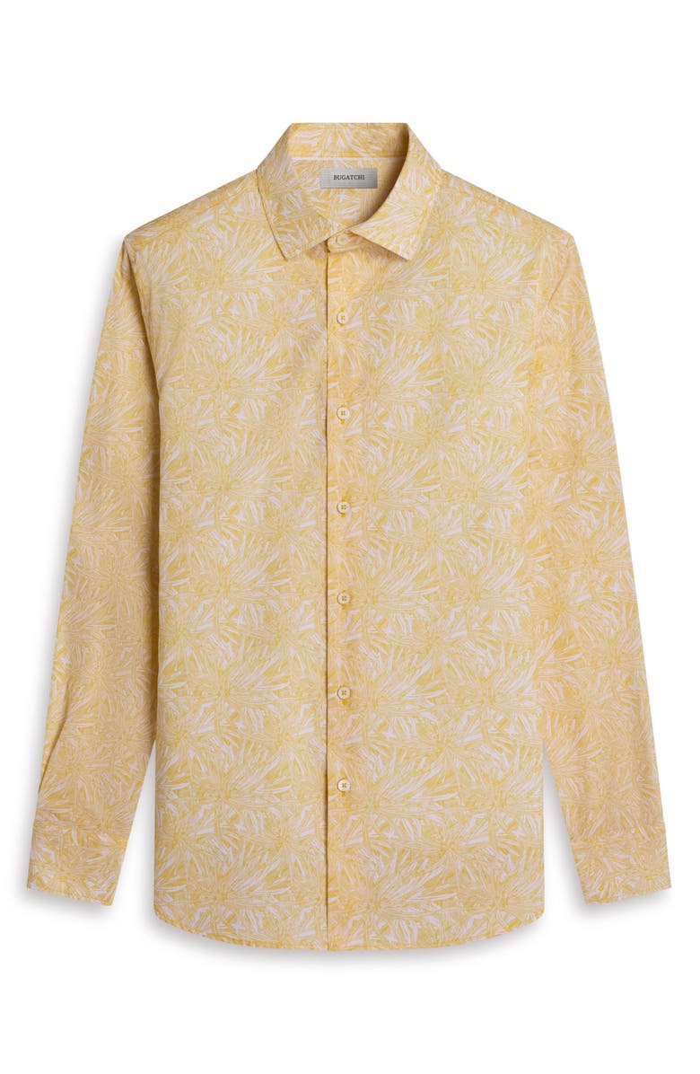 Bugatchi Julian Shaped Fit Leaf Print Cotton Button-Up Shirt, Alternate, color, Jojoba