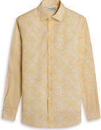 Bugatchi Julian Shaped Fit Leaf Print Cotton Button-Up Shirt