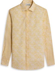 Bugatchi Julian Shaped Fit Leaf Print Cotton Button-Up Shirt