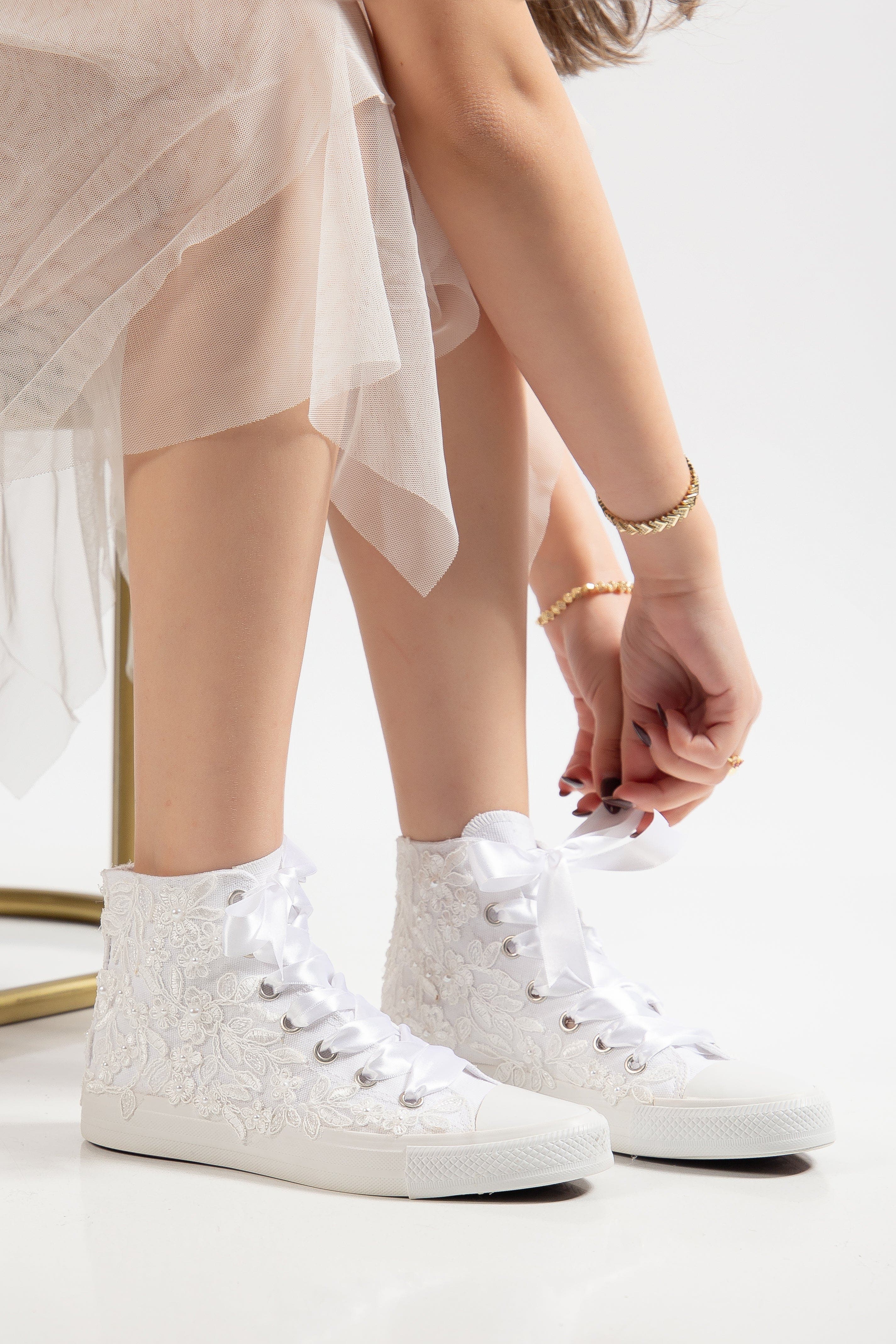 Forever & Always Shoes Isolde Lace High Top Bridal Sneaker, Alternate, color, Ivory