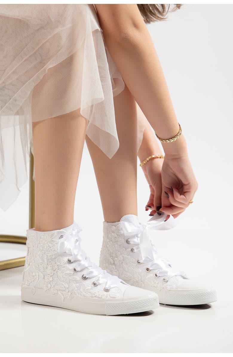 Forever & Always Shoes Isolde Lace High Top Bridal Sneaker, Alternate, color, Ivory
