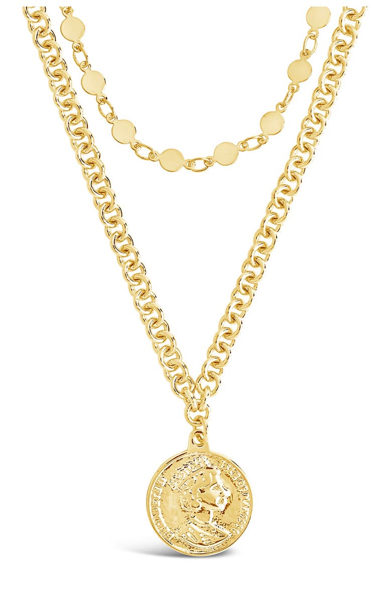 Sterling Forever 14K Gold Plated Coin Layered Necklace, Main, color,