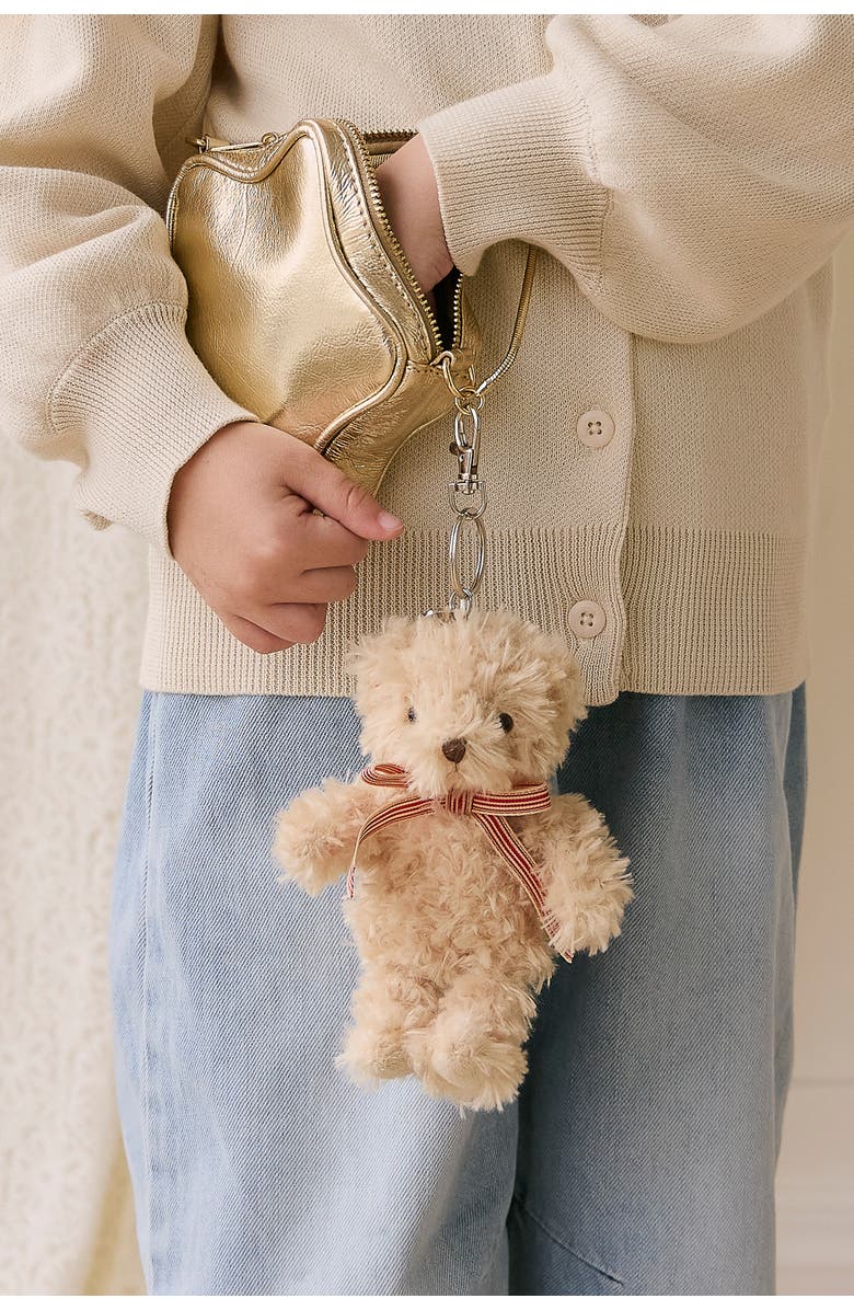 Snuggle Bunnies Stuffed Animal Keyring Arthur Bear with Red Bow, Alternate, color, Red Stripe Ribbon Bow