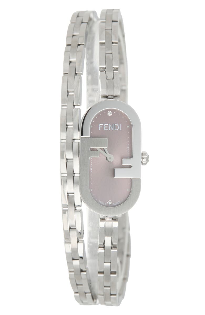 Fendi O'Lock Diamond Accent Oval Link Bracelet Watch, 28.3mm x 14.8mm, Main, color, 