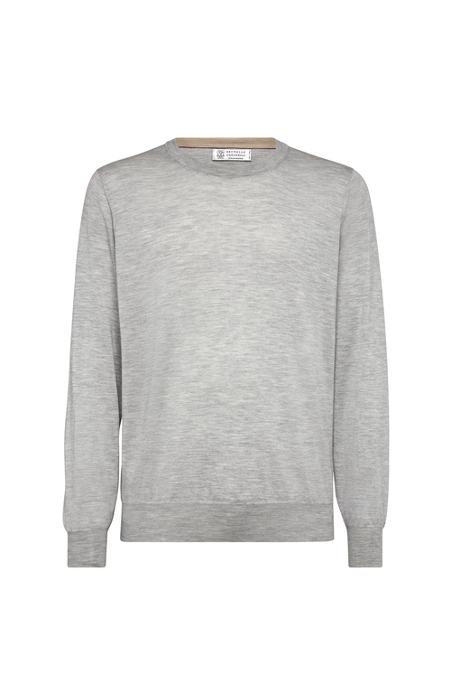 Brunello Cucinelli Ribbed Crew Neck Sweater With Long Sleeves In Gray