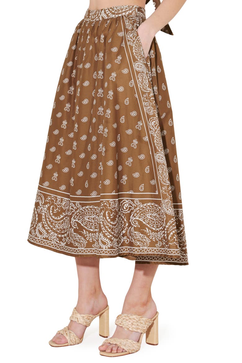 Bandana Print Cotton Midi Skirt, Alternate, color, BROWN/ WHITE
