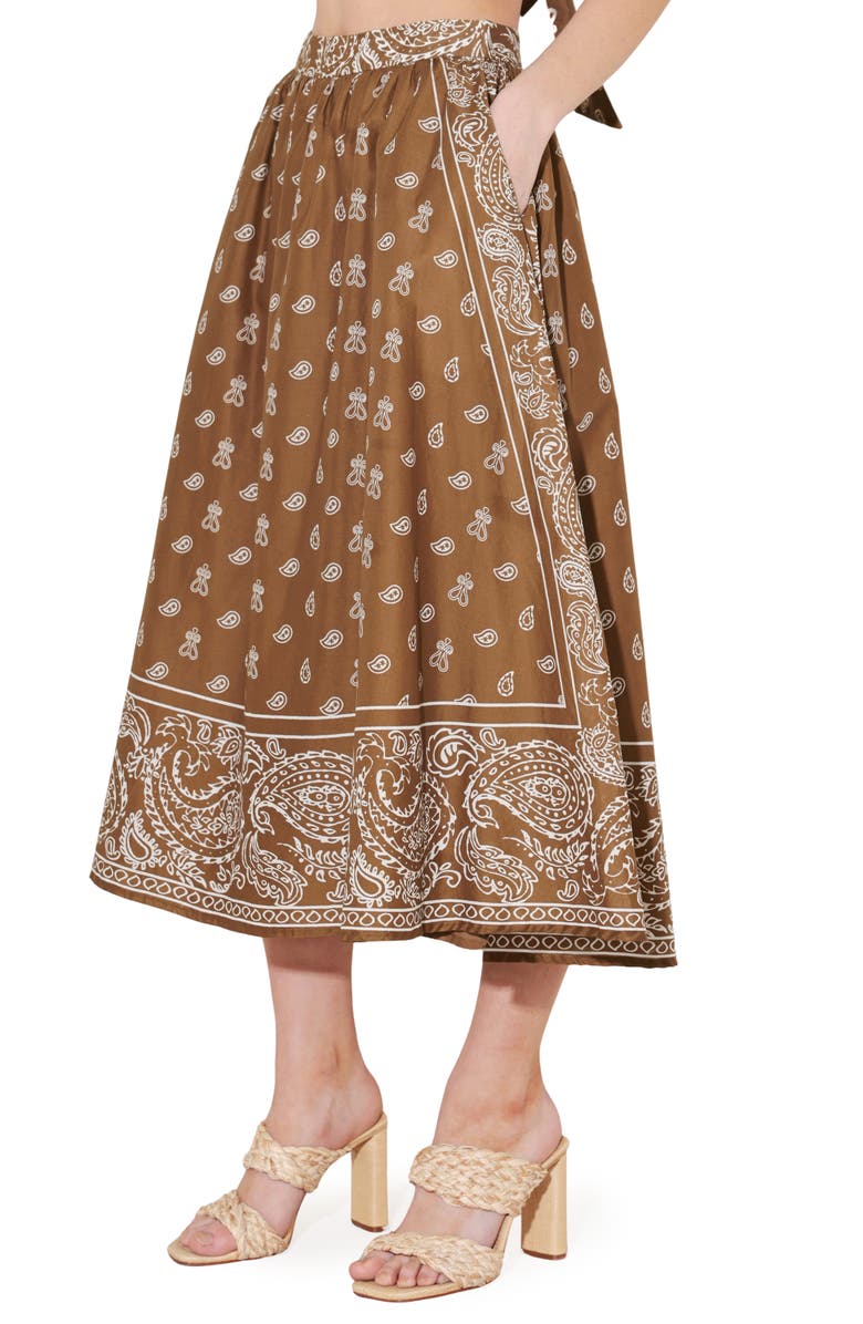 FREEMARKET Bandana Print Cotton Midi Skirt, Alternate, color, Brown/ White