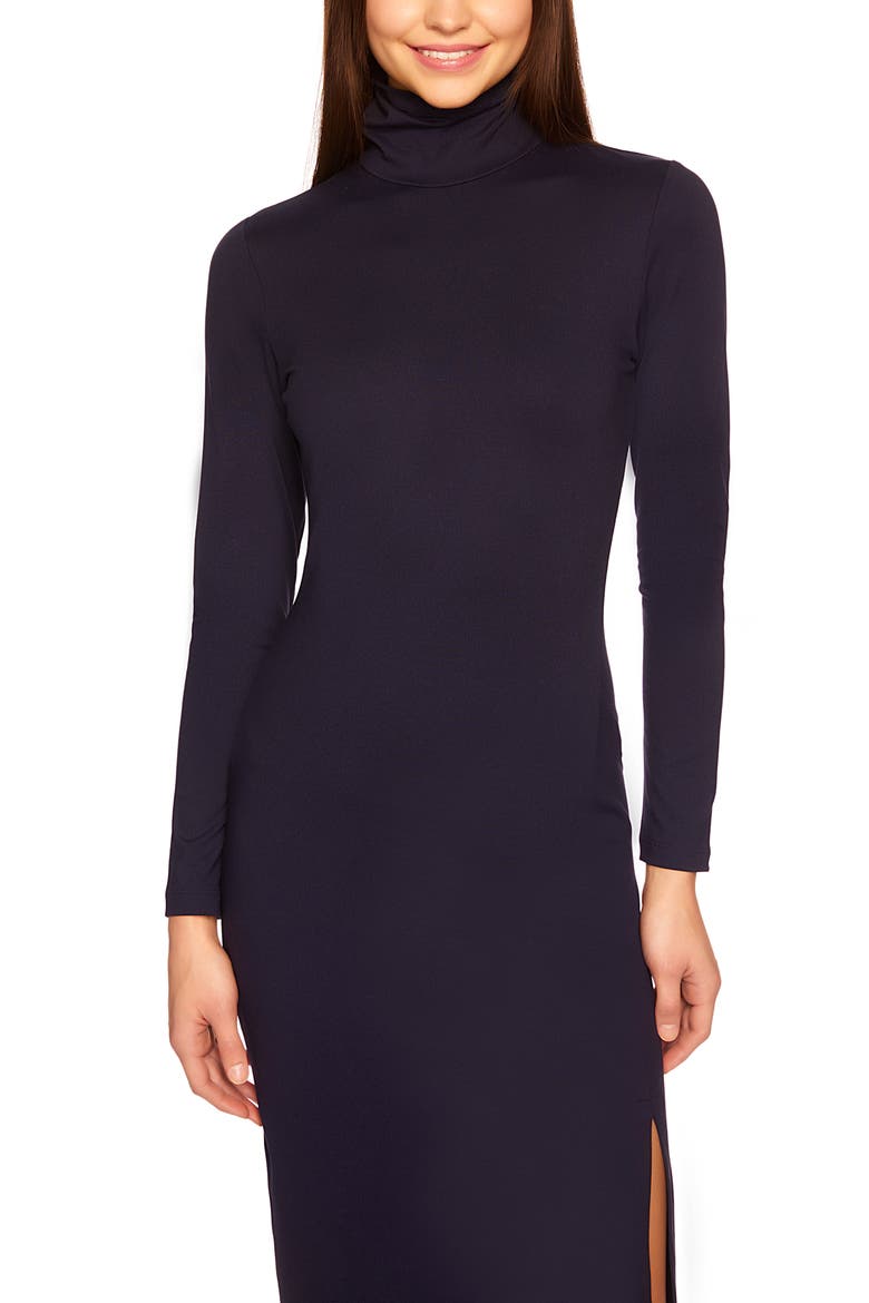 Long Sleeve Turtleneck Slit Midi Dress, Alternate, color, MIDNIGHT