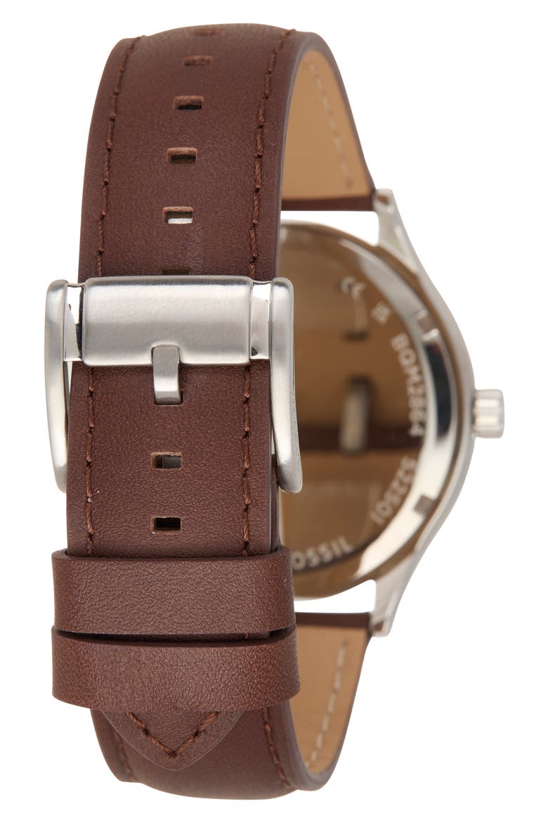 Fenmore Three-Hand Quartz Leather Strap Watch, 44mm, Alternate, color, SILVER