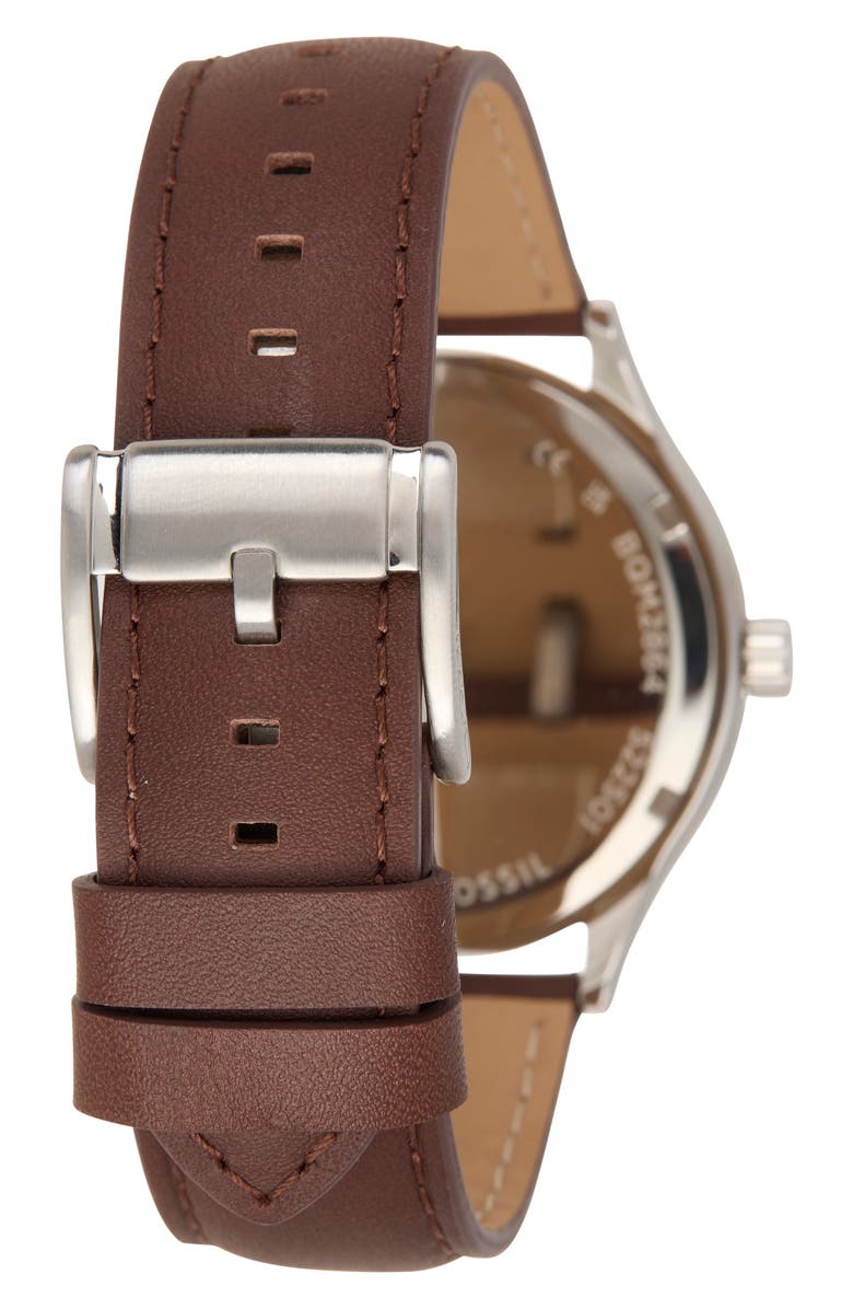 Fossil Fenmore Three-Hand Quartz Leather Strap Watch, 44mm, Alternate, color, Silver