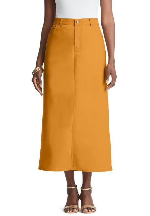 True Fit Stretch Denim Midi Skirt (Plus Available)