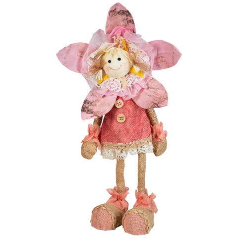 13.5" Pink, Cream And Tan Spring Floral Standing Sunflower Girl Decorative Figure