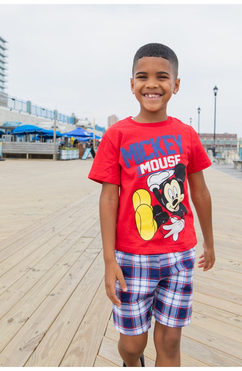 Disney T-Shirt & Plaid Shorts Set, Alternate, color, Mickey Mouse Red