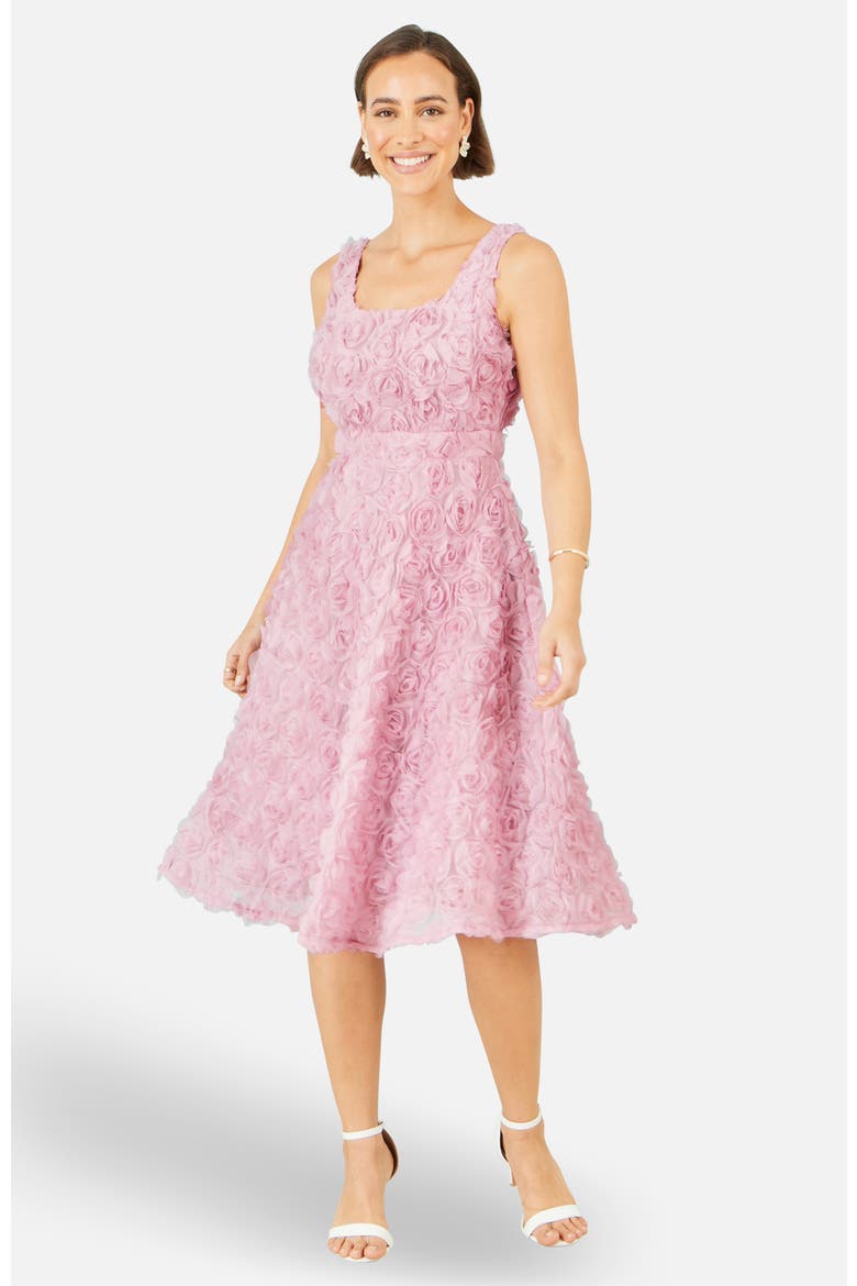 Applique Floral Skater Dress, Alternate, color, Pink