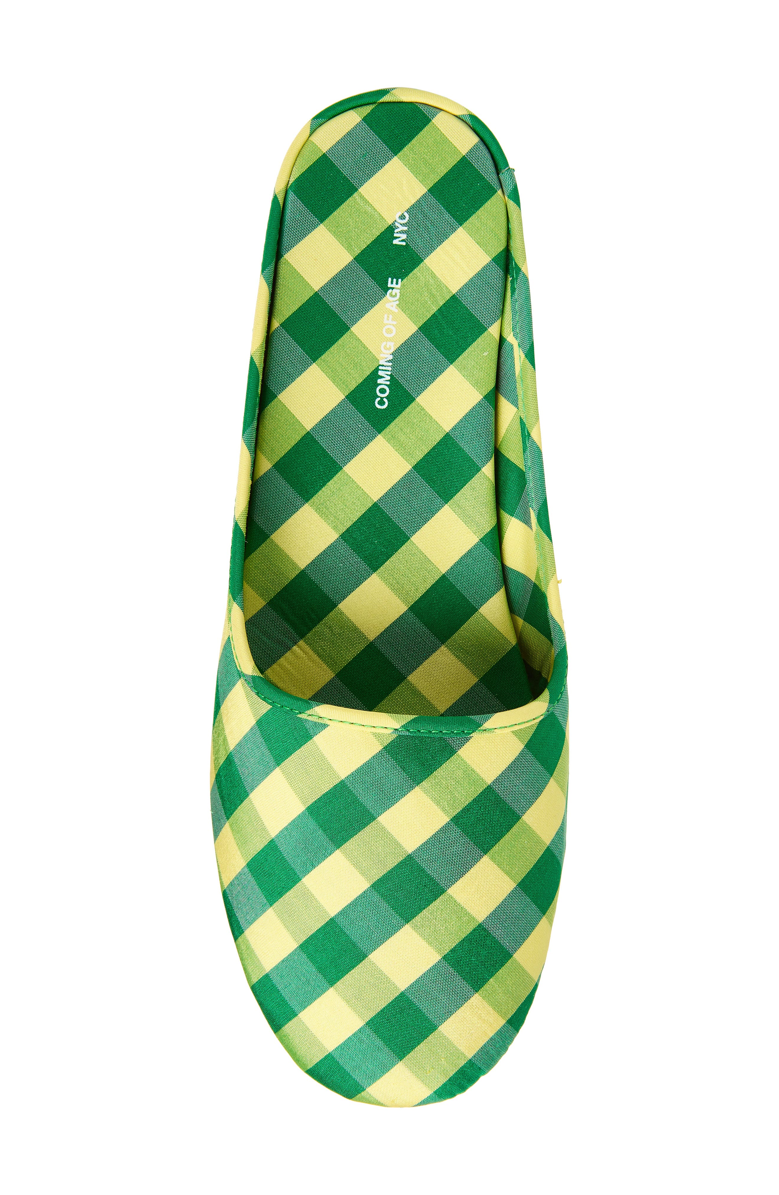 COMING OF AGE Gingham Check Silk Slipper, Alternate, color, Gingham Green Yellow