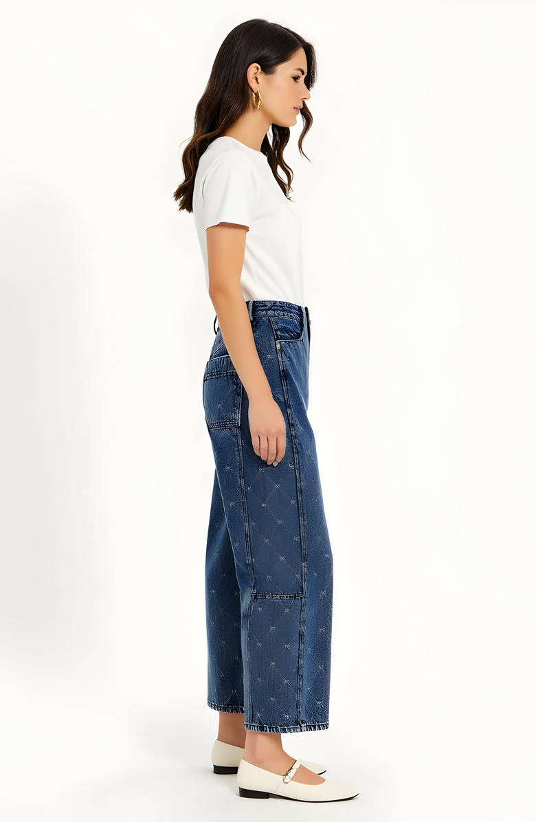 Modenaire Embroidered Denim Barrel Leg Trousers, Alternate, color, Blue