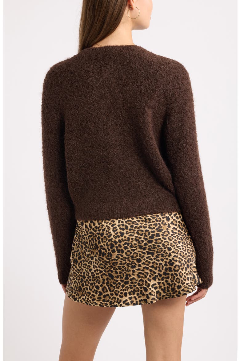 Bouclé Crewneck Cardigan, Alternate, color, BROWN COFFEE
