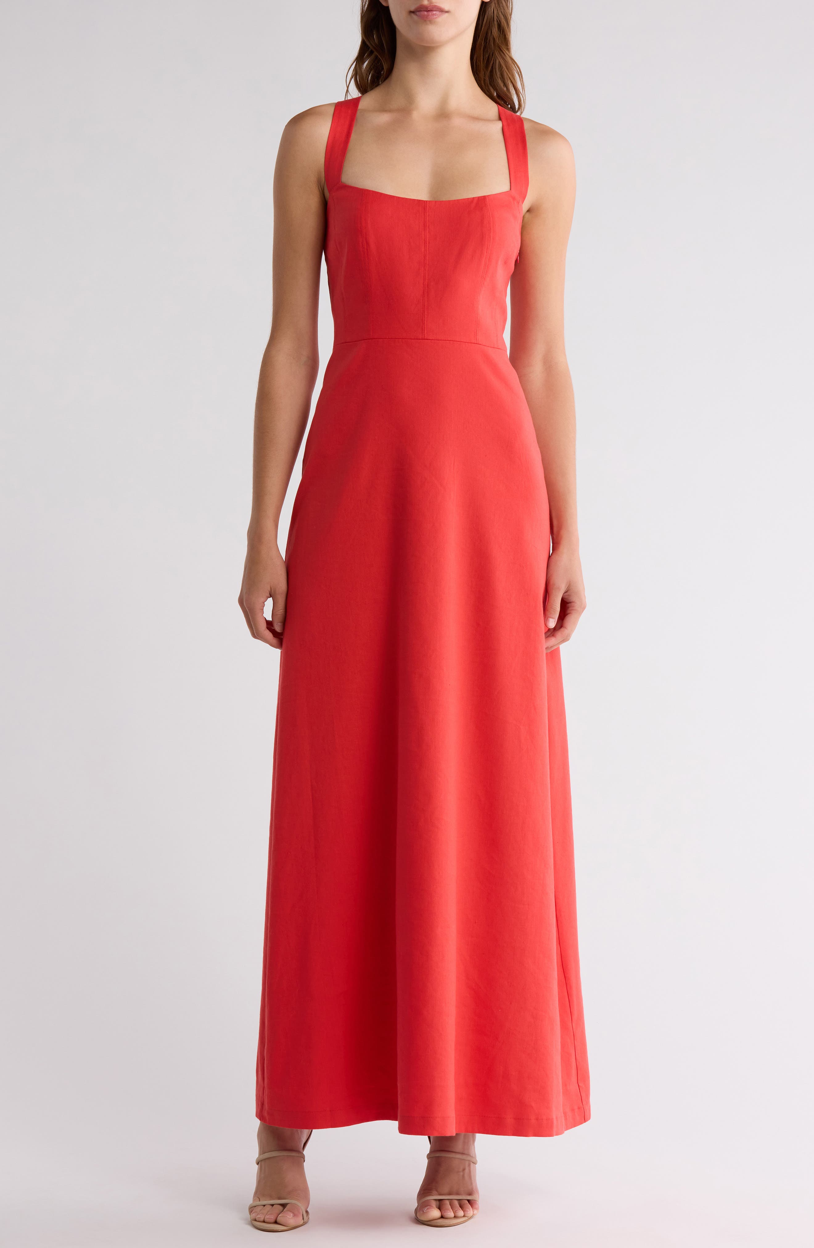 Theory Seamed Linen Blend Maxi Dress