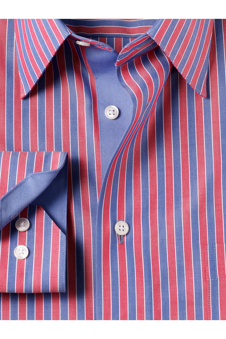 Cotton Buttondown Collar Broadcloth Classic Contrast Trim Button Cuff Long Sleeve Shirt, Alternate, color, Blue/Red