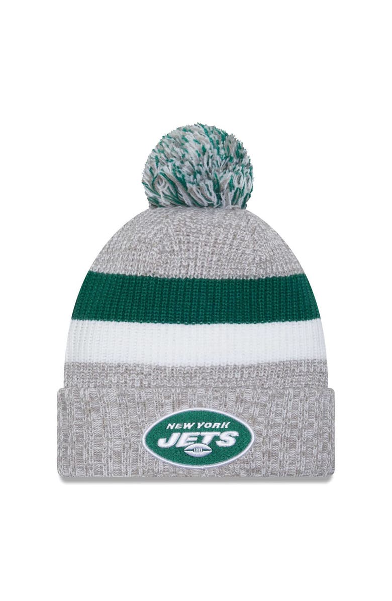 New Era Men's New Era Heather Gray New York Jets Cuffed Knit Hat with Pom, Main, color, 